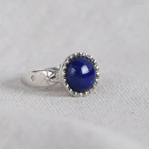 Anillos de racimo FNJ 925 Anillo de lapislázuli redondo de plata para mujer Joyería Original Pure S925 Sterling Piedra azul natural