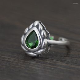 Clusterringen FNJ Green Zirkoon Water Drop Ring 925 Silver Fashion Original S925 Sterling voor vrouwelijke sieraden verstelbare maat