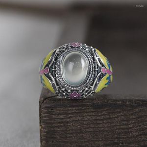 Cluster Ringen FNJ Prehniet Ring Cloisonne Vlinder 925 Zilver Maat Verstelbaar Originele Echte S925 Effen Voor Vrouwen Sieraden
