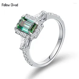 Clusterringen volgen wolk 5 7mm 1.78ct Emerald gesneden groene moissaniet diamant trouwring voor vrouwen 925 zilveren sterling verlovingsgeschenk