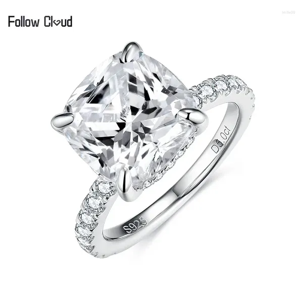 Anillos de clúster Sigue la nube 5 S CUCHO CUCHO 10 mm moissanite diamante 925 anillo de compromiso de plata esterlina para mujeres joyas finas con gras