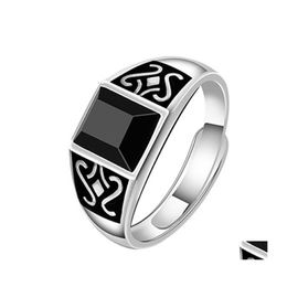 Clusterringen voor mannen openen mysterieuze totem ring trendy mannelijke obsidiaan dominante retro drip edelsteen drop levering sieraden dh7oy