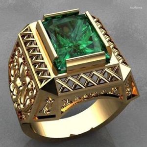 Bagues de cluster pour hommes Design unique évider vert zircon bijoux de mode bague de fiançailles de mariage accessoires de fête cadeau d'anniversaire