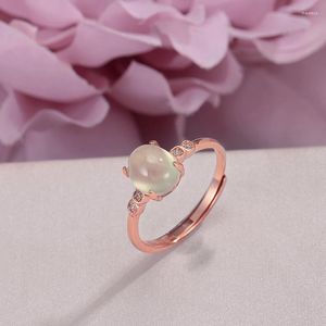 BAGNES DE CLUSTER POUR FEMMES FINE BIJOUR 925 Silver Natural Gemstone 8 7 mm Préhnite Ovale Green Rogue réglable 18K Gold rose plaqué R-P009