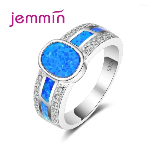 Anillos de racimo para mujeres Ocean Blue Oval Opal Ring 925 Sterling Silver Wedding Patry Jewelry Gift