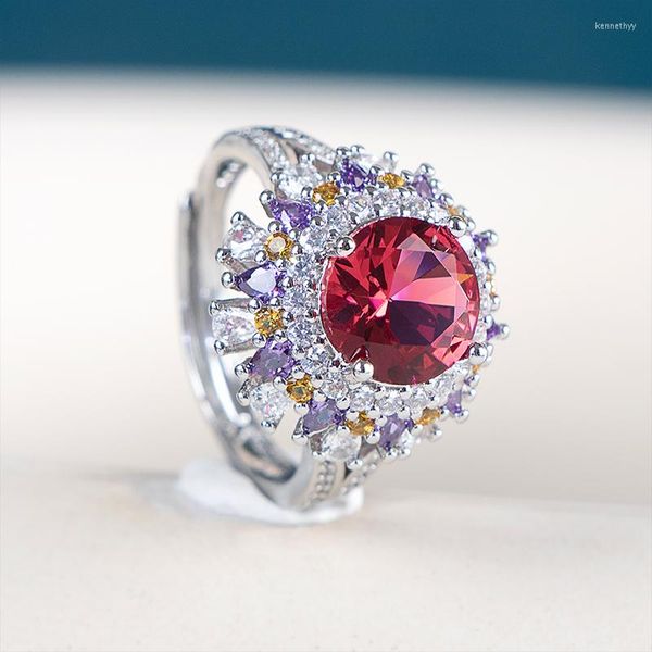 Bagues de grappe pour femmes avec ovale rouge rubis Gesmtone argent 925 bijoux accessoires mariage fiançailles gros doigt