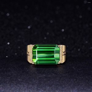 Clusterringen Krachtig vergulde 18K gouden kleur Master Emerald Rechthoekige herenring Open mond