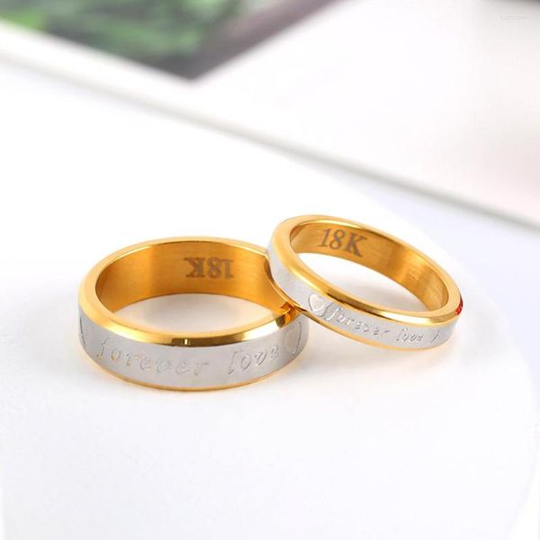 Anillos de racimo Forever Love Pareja de bodas Eternidad Compromiso Corazón y oro de 18 quilates Hombres Anillo de mujer en acero inoxidable Joyería de moda