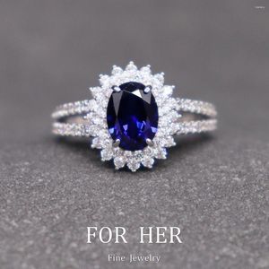 Cluster Ringen ForHer Sieraden Ontwerp Lab Grown Sapphire Princess Ring vrouwen S925 Sliver Royal Blue Oval Cut Mode accessoires