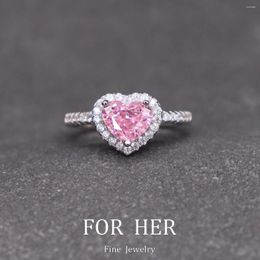 Bagues de cluster pour elle bijoux design romantique coeur ensemble bague en diamant rose pour le cadeau de la Saint-Valentin fabriqué avec S925 Sterling Sliver