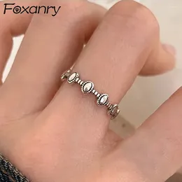 Cluster Ringen Foxanry 1 PC Zilver Kleur Ellips Geometrische Ring Voor Vrouwen Paar Mode Vintage Creatieve Verjaardag Sieraden Accessoires Cadeau