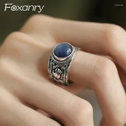 Cluster Ringen Foxanry Blauwe Zirkoon Dierlijke Bloem Patroon Ring Voor Vrouwen Vintage Elegante Trendy Creatieve Persoonlijkheid Partij Sieraden Accessoires