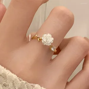 Bagues de cluster Foxanry Gold Couleur Fleur Géométrique Zircon Pour Femmes Filles Mode Élégant Romantique Doux Mariage Mariée Bijoux Cadeaux