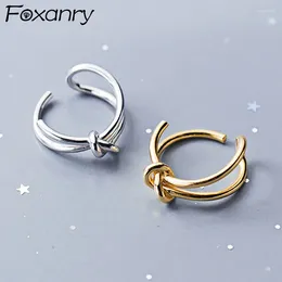 Bagues de cluster Foxanry Minimaliste Argent Couleur Party pour les femmes Creative Mode Cravate Noeud Géométrique À La Main Anniversaire Bijoux Cadeaux