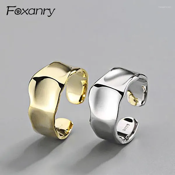 Anillos de racimo Foxanry Color plata Terndy Ancho Anillo de dedo liso para mujeres Pareja Personalidad Anillos Joyería Tamaño 16.5 mm Ajuste