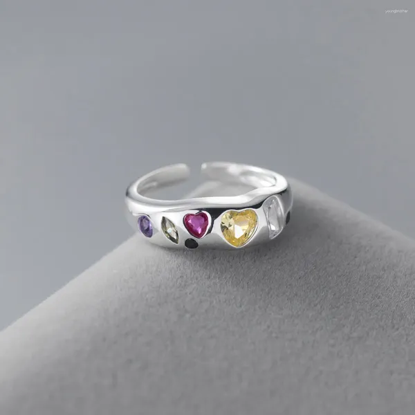 Anillos de racimo FoYuan Japón Corea del Sur Producto I Diamante colorido Anillo de amor irregular Anillo de amor de piedra multicolor Dedo índice