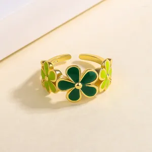 Cluster ringen foyuan sier kleur mode zware ambacht elegante glazuur groene bloemring dames open wijsvinger sieraden