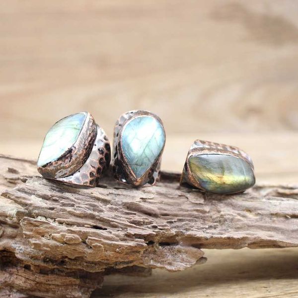 Cluster Anneaux Freeform Flash Labradorite Anneaux De Cuivre Antique Pierre Naturelle Réglable Bague De Mode Bijoux Vintage Dropshipping QC4142 G230228