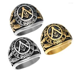 Bagues de Grappe Franc-Maçon Homme Ton Or Free Mason Master Bague Maçonnique en Acier Inoxydable