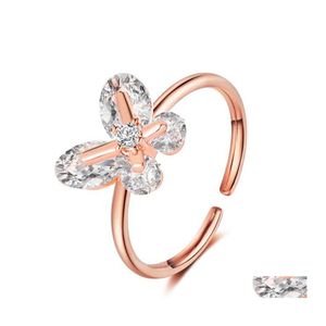 Cluster ringen Franse temperament vlinder Koreaanse super flash kristal net rode ring ins wind verstelbare opening rose golden druppel deli dhm17