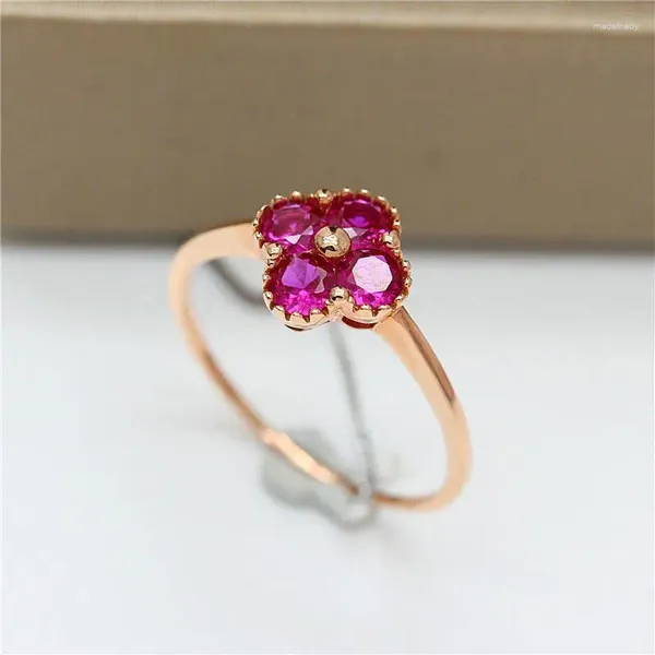 Cluster anneaux frais et charms small fleur pour femmes 585 or purp run ruby anneau de haute qualité