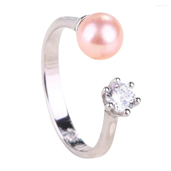 Blanches de cluster Bijoux de perles d'eau douce pour femmes 925 Sterling Ring Zircon A réglable Elegant 2024 Femme