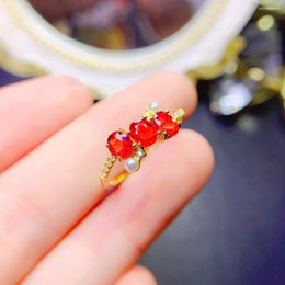 Cluster anneaux fs 4 5 mm anneau de sapphire rouge naturel S925 argent sterling avec certificat mode beau charme de mariage bijoux pour femmes meibapj