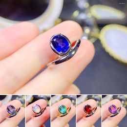 Clusterringen FS 6 8 Amethyst/Sapphire/Opal/Garnet Ring S925 Sterling Silver Natural Gem For Women Fine Fashion Weddings Sieraden Spring