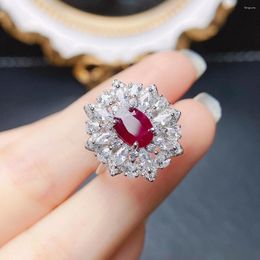 Cluster Ringen FS Mode Fijne S925 Sterling Zilveren Inleg 6 8 Natuurlijke Ruby Ring Met Certificaat Charme Bruiloft Sieraden Voor vrouwen MeiBaPJ