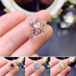 Cluster anneaux fs mode S925 Sterling Silver Natural Opal / Rose Quartz / Garnet Ring Fine Charm Classic Weddings Bijoux pour femmes Meibapj