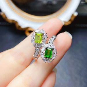 Anillos de clúster FS Fashion S925 Sterling Silver 4 6 Natural Olivine Diopside Ring con certificado Joyería de boda Fine Charm para mujeres