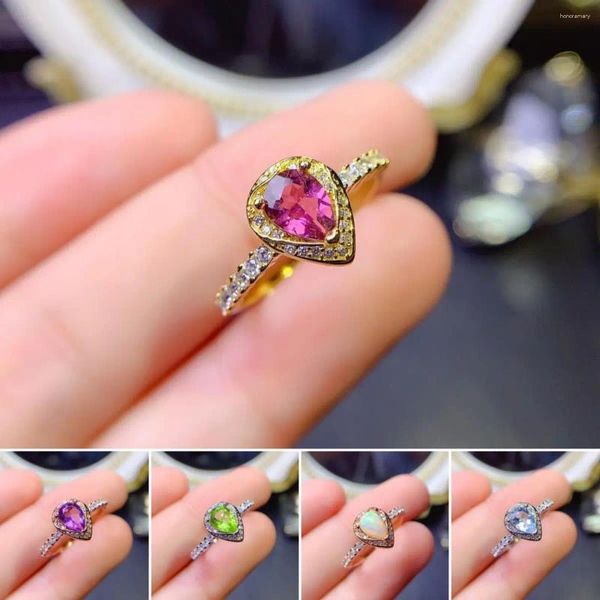 Cluster Anneaux FS Fashion S925 Incrustation en argent sterling 5 7 Topaze naturel / Amethyst / Opal / Olivine Ring Fine Charm Bijoux pour femmes