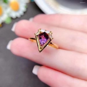 Clusterringen FS Natural 5 7 Triangle Amethyst Ring for Women S925 Sterling Silver Fashion Fine Charm Wedding Sieraden Meibapj