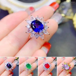 Cluster anneaux fs naturel 8 10 sapphire / topaz / opale / émeraude / rubis ring anneau s925 pur argent charme fin fashion warddings bijoux pour femmes