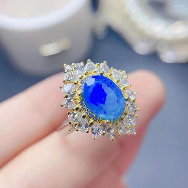 Bagues de cluster FS Natural Blue Opal Ring S925 Sterling Silver Fashion Fine Charm Femmes Luxueux Mariages Bijoux MeiBaPJ F