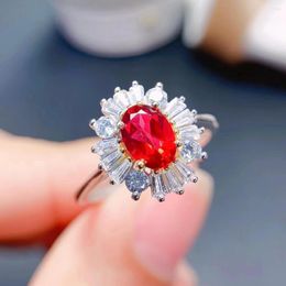 Cluster anneaux fs anneau de luxe rouge de haute qualité de haute qualité s925 pur argent fin foi charme de mariage bijoux bijoux femmes meibapj