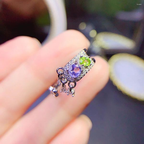 Bagues de cluster FS Naturel Tanzanite Olivine Bague S925 Sterling Argent Gem Pour Femmes Fine Mode Mariages Bijoux MeiBaPJ