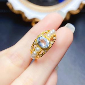 Cluster anneaux fs réel s925 argent sterling charme fin natural aquamarine anneau marinings bijoux pour femmes accessoires avec certificat