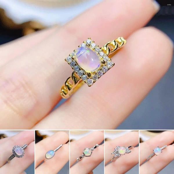 Anneaux de cluster FS Real S925 Sterling Silver Inlay Natural Opal Ring avec certificat Fine Charm Mariages Bijoux pour femmes MeiBaPJ