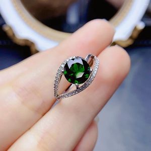 Anneaux de cluster FS S925 Sterling Silver Inlay 8mm Diopside Naturel Bague de mode pour femmes Fine Charm Mariages Bijoux avec certificat