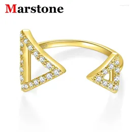 Anillos de racimo Anillo de triángulo de diamante de moissanita completo S925 plateado 18k oro joyería fina moda abierta para mujeres