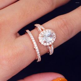 Clusterringen Volledige zirkoon diamanten stapelbare gelaagde sets voor vrouwen Rose Gold Color Engagement Sieraden Bijoux Bague Party Gifts