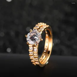 Anillos de racimo Funmode Diseño de moda Redondo Cubic Zircon Finger Wedding Party Bijoux Bague o Femme Venta al por mayor FR218