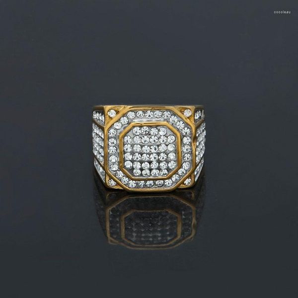 Cluster Anneaux Funmode Hip Hop Cuivre Couleur Bling Rond Zircon Cubique Pour Hommes Cadeaux De Fête Bague En Gros FR97