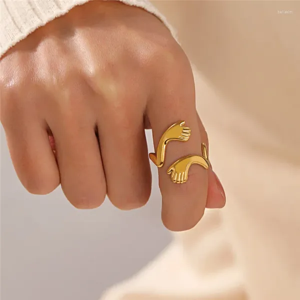 Bagues de cluster drôle en acier inoxydable étreignant les mains anneau pour les femmes créatives couleur or ouvert doigt amitié bijoux