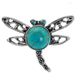 Clusterringen FYJS Unique Silver Compated Dragonfly Form Resizable Finger Ring Groen Turquoises Stone Insect Sieraden