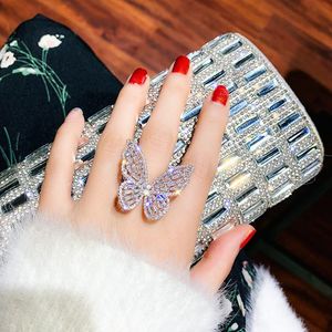 Anillos de racimo FYUAN Cristal de lujo para mujeres 2022 Abierto Ajustable Brillo Mariposa Bodas Fiesta Joyería Regalos