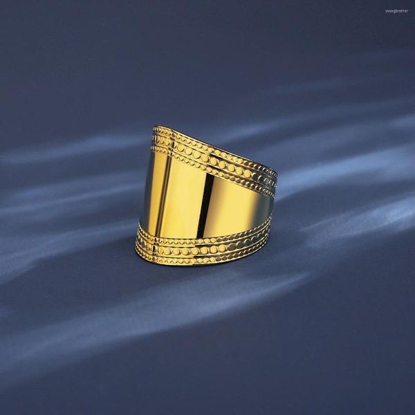 Anillos de racimo GD étnico real de acero inoxidable chapado en oro anillo geométrico ajustable abierto para hombres joyería regalo gota sin decoloración