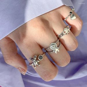 Clusterringen GANXIN 2023 Geometrische Open Ring Retro Oud Zilver Kleur Kettingen Holle Punk Sieraden Verstelbare Ster Voor Dames