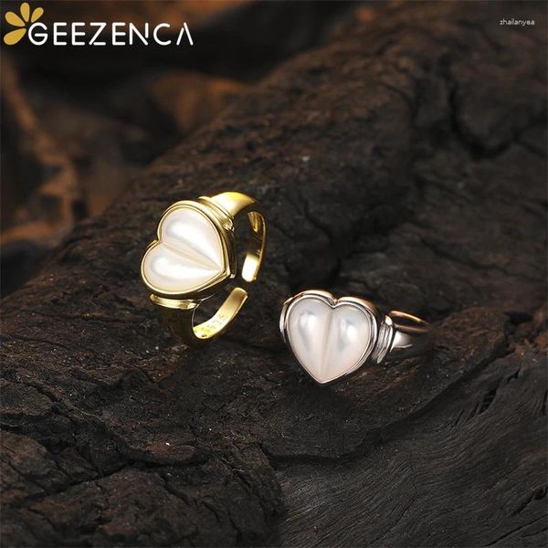 Cluster anneaux geezenca 925 Sterling Silver Natural White Mother of Pearl Heart en forme de coeur redimencable pour les femmes Simple Chic Ring 2024 Cadeau